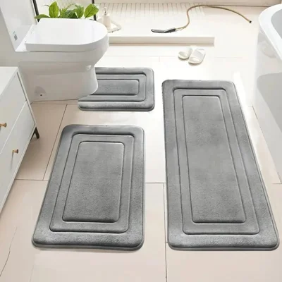 3-teiliges Set Badezimmermatte aus Korallflor U-förmig, superabsorbierend, rutschfest, für Badezimmer, 50x60 / 50x80 / 50x120 cm – Grau
