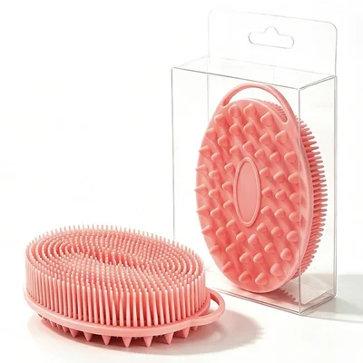 Cepillo de Baño de Silicona de Doble Cara, Masajeador Suave para el Cuero Cabelludo, Exfoliante Corporal con Agujero para Colgar, para Ducha y Lavado del Cabello - Rosa