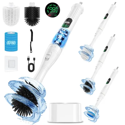 Electric Toilet Brush 200-300RPM Dual Speed IPX6 Waterproof 2000mAh Battery LED Display Cleaning Tool for Bathroom