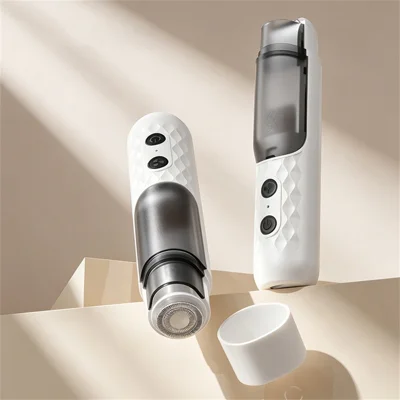 Electric Body Hair Trimmer Suction Vacuum Dual Head Type-C Rechargeable Shaver for Full Body Grooming - White