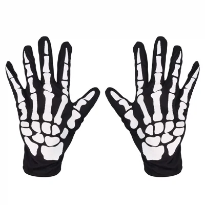 1 Pair Skeleton Pattern Full Finger Gloves for Cosplay Halloween Parties Stage Performance - Black+White