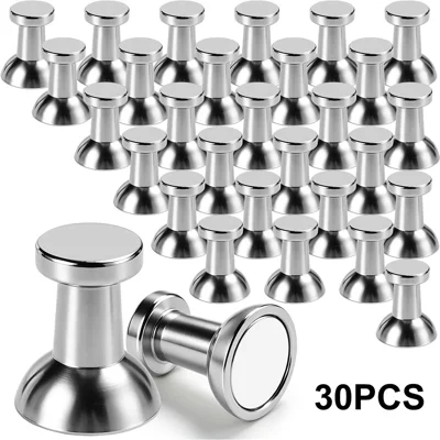 30 stuks metalen magnetische punaises 11 x 13 mm met ingebouwde magneet voor koelkast, whiteboard, locker - Zilver