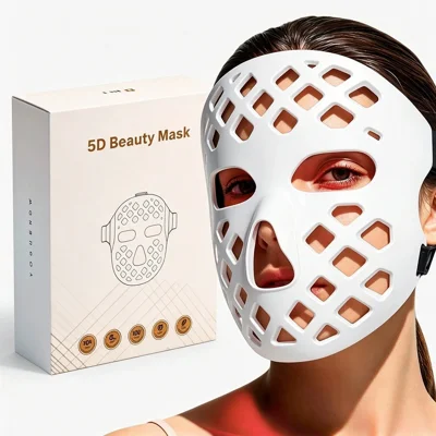 5D LED Beauty Mask 2.5W 7-Mode Light Therapy ABS + Silicone Face Mask with Timer - White