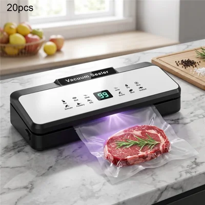881 30cm 140W 85kPa UV Light Automatic Food Vacuum Sealer with 20 Vacuum Bags (English Version) - Black