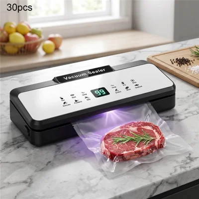 881 30cm 140W 85kPa UV Light Automatic Food Vacuum Sealer with 30 Vacuum Bags (English Version) - Black