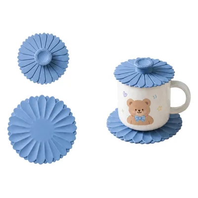 2Pcs Sunflower Silicone Cup Cover and Coaster Set Food-Grade Heat-Resistant Leakproof Non-Slip - Taro