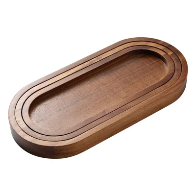 3Pcs Wood Oval Nested Serving Trays Stackable Storage Tray Set - Wood Color