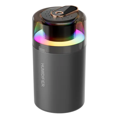 D18 350 ml bilhumidifikator med stjernehimmelprojektion og 7-farvet lys, støjsvag humidifikator til bil og hjem - Sort