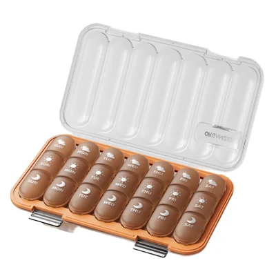 21-Compartment 7-Day Pill Box PP + Silicone Sealed Flip-Top Medicine Organizer for Travel - Coffee