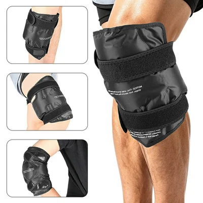 1 pièce coussin au gel genou thérapie froid et chaud avec attache réglable en velcro pour protection du genou, coude, cuisse, mollet - Noir
