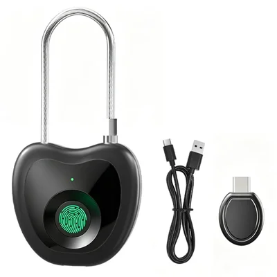 F338 Fingerprint Padlock Type-C Charging 20 Fingerprint Storage 0.5s Response Time ABS Lock for Bags Luggage Bike Baskets Cabinets - Black
