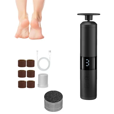 Pied électrique 2 en 1 Lime Affichage numérique 3 vitesses 1300-1800 tr/min Type-C 1800 mAh Lime pour ongles pour soins des pieds - Noir