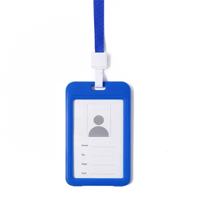 11 x 7cm Double Sided Transparent ID Badge Holder PP + PET Flip Open Card Case with 90cm Lanyard for Office Employee Student Cards - Sapphire