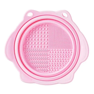 Bacinella Pieghevole in Silicone per la Pulizia dei Pennelli da Trucco con Zone di Pulizia Multitesta, Design Richiudibile, Coppa per Lavaggio Pennelli e Spugnette - Rosa Chiaro