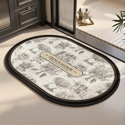 40 x 60cm Tapete de Banho Antiderrapante Absorvente Secagem Rápida Sari Linho + Borracha Tapete Dupla Face para Casa de Banho Duche - Solarium Francês