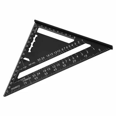 Squadra triangolare in lega di alluminio da 7 pollici, ossidazione nera, strumento per misurazione angoli 90 / 45 gradi per lavorazione del legno - Nero