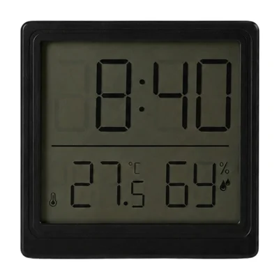 3-in-1 Digital Thermo-Hygrometer Clock, Celsius / Fahrenheit Switch, Built-in Magnetic, Wall / Desk Mount - Black
