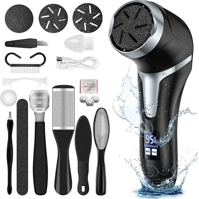 JD-510 Electric Foot File Callus Remover Pedicure Tools Foot Care Kit with 3 Roller Heads, 2 Speed, Vacuum Cleaner - Black
