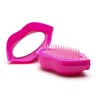 ABS Plastic Lip-Shaped Hair Comb Compact Mini Travel Hair Brush Hairbrush with Mirror for Women - Rose