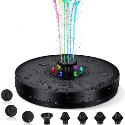 Fontaine solaire flottante à LED SP13D 3W avec pompe à eau et batterie de 900 mAh / 8 buses pour décoration de jardin extérieur