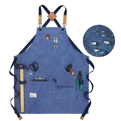 D001 Avental de Trabalho de Carpinteiro com Múltiplos Bolsos, Jardinagem, Marcenaria, Avental de Canvas Impermeável - Azul