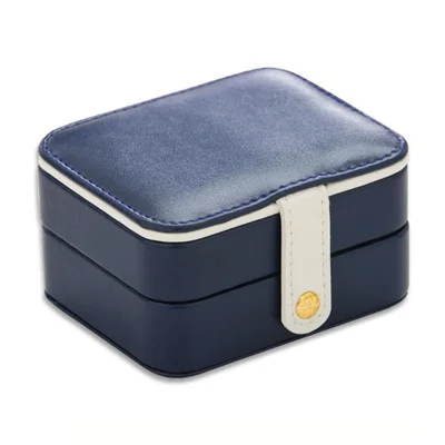 PU Leather Portable Travel Jewelry Storage Box Double Layer Ring Earrings Organizer Case with Mirror - Dark Blue