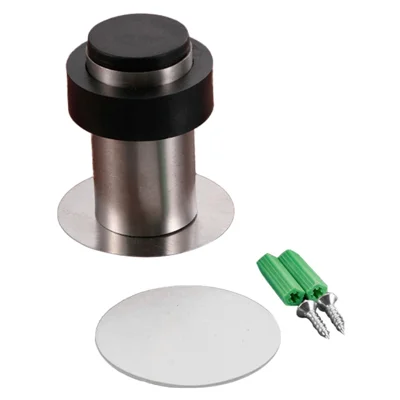 60mm Rubber Door Stopper Anti-collision Stainless Steel Adhesive Door Holder Block Wall Protector - Brush Steel Color