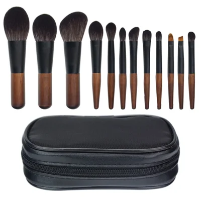 Conjunto de 12 pincéis de maquiagem portáteis Mini Cosmetic Brush Kit para base, pó, batom, destaque, sombra de olho - Estilo A