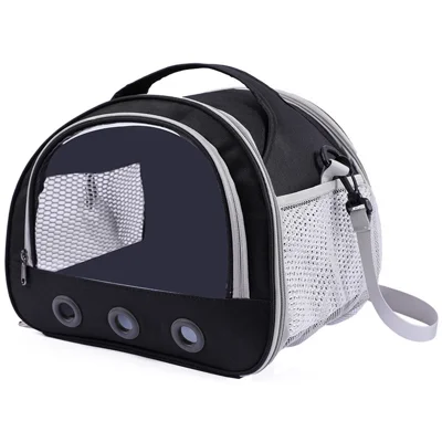 Size L Oxford Cloth+PVC Hamster Carrier Bag Breathable Guinea Pig Rabbit Small Pet Tote Crossbody Bag Gift - Black