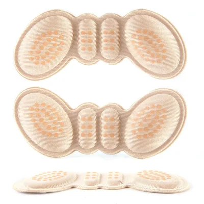 1 par de plantillas para zapatos de mujer de 3 mm, alivio del dolor, con adhesivo, almohadillas para talones con forma de mariposa, protectores adhesivos, puntos antideslizantes - color nude