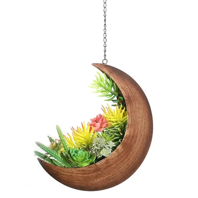 001-YL-221 Hanging Plant Pot Indoor Outdoor Balcony Potted Flower Iron Display Basket - Moon / Bronze