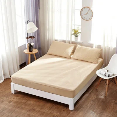 CL013 Striped Waterproof Mattress Protector Soft Fitted Sheet, 60cmx120cm+30cm - Camel