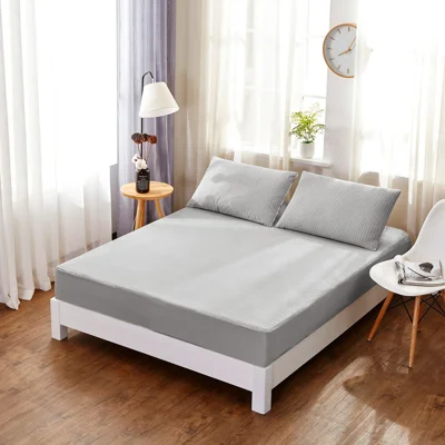 CL013 Soft Fitted Sheet Waterproof Stripe Pattern Mattress Protector Cover, 80cmx200cmx30cm - Grey