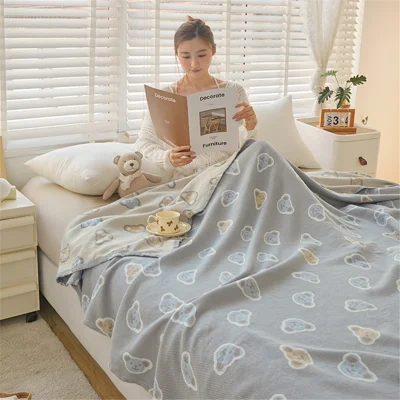 180x200cm Class A Cotton Gauze Blanket Home Summer Towel Quilt Air Conditioning Blanket - Cookie Bear