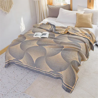 TM642637609827 200x230cm Four-layer Cotton Gauze Towel Quilt Breathable Summer Blanket - Yellow
