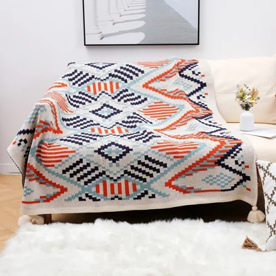 HJ007 130x160cm Bohemia Style Throw Blankets Multifunctional Tassel Pendant Sofa Blanket - Orange