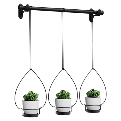 001-ZJ-YXH001 3Set Hanging Flower Pot with Extendable Hanging Rod Garden Basket Wall-Mounted Flowerpot - Black