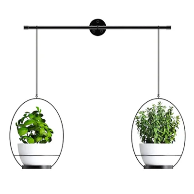001 Hanging Flower Pots Wall-Mounted Planter Rod with Detachable Baskets (Set of 2) - Black
