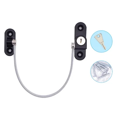 FQ5 Zinc Alloy + Steel Wire Window Cabinet Door Kids Safety Lock with Keys - Black