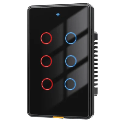 2.4GHz WiFi Wall Touch Type-C Smart Switch 6 Way Multi-Control Glass Panel Light Switch - Black