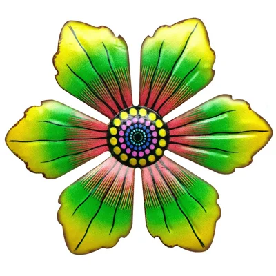 XH069 15x15x0.8cm Metal Flower Wall Art Decor Spring Outdoor Hanging Backyard Decoration - Green