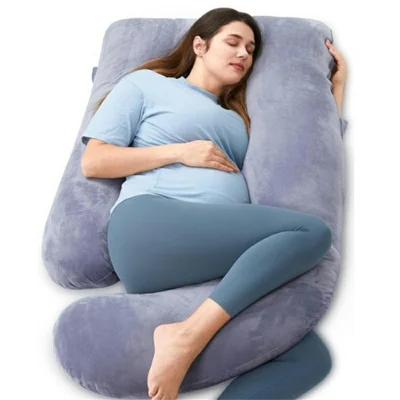 Pregnant Women Sleeping Nursing Maternity Full Body Pillow Support Pregnancy Pillow - Crystal Velvet / Grey