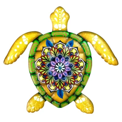 WG815 Iron Tortoise Shape Decoration 21.5x20cm Home Garden Pendant Wall Hanging Decor - Yellow