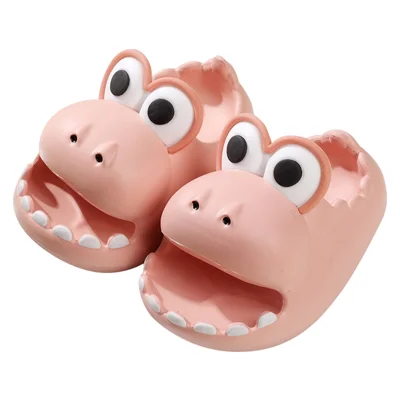 1 Pair Kids Dinosaur Slippers EVA Non-Slip Open Toe Sandals Cartoon Shape Design - Pink / 15cm