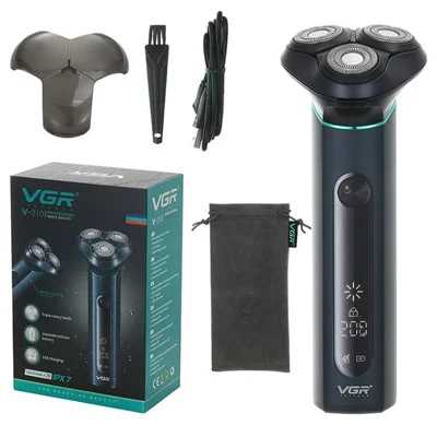 Afeitadora eléctrica inteligente recargable USB VGR V-310 con pantalla LCD digital, tres cabezales flotantes