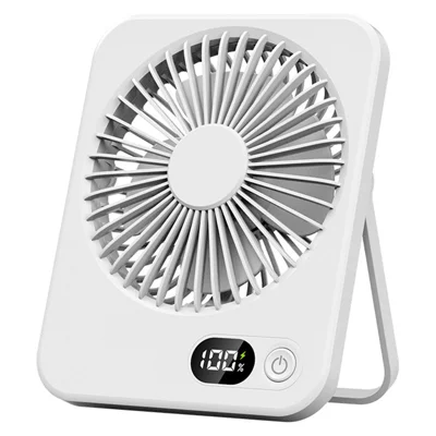 Ultra Thin Desktop Fan Digital Display 5 Speeds Adjustable Cooling Fan with Foldable Stand - White