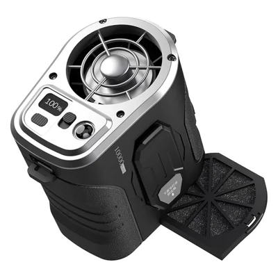G10 Portable Waist Fan 5-Speed Settings Rechargeable Mini Clip-On Cooling Fan Power Bank with LED Light - Black  /  Silver