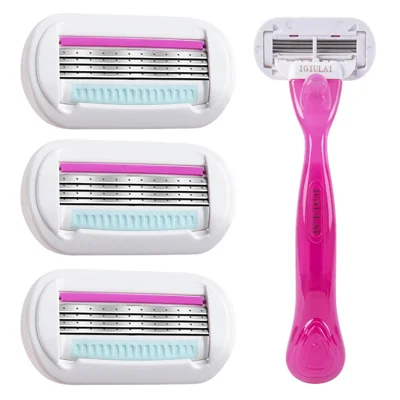 BOB IGIULAI For Women 4 Layers Manual Hair Remover Waterproof Shaving Kit with 3 Heads + 1 Handle