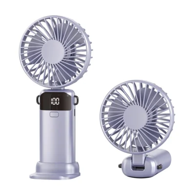 S1 Mini ventilateur portable pliable avec affichage LED, 5 vitesses réglables, ventilateur de bureau rechargeable - Violet