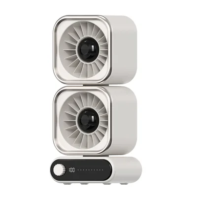 Ventilateur de bureau oscillant à double tête avec rotation à 360 degrés, vitesse réglable sans palier sur 100 niveaux, ventilateur de circulation d'air rechargeable - Beige